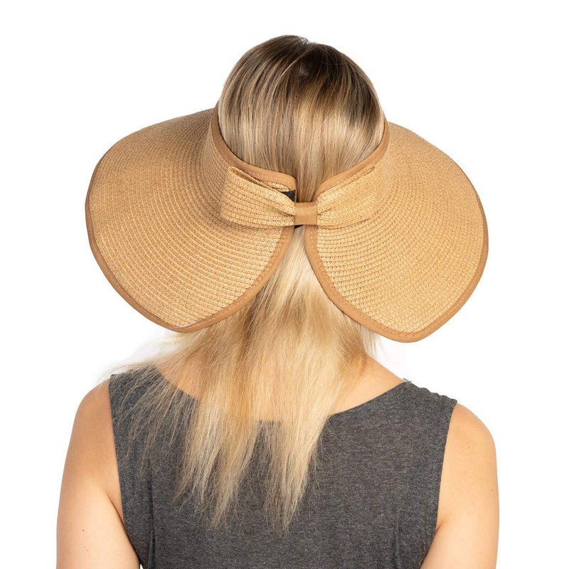 UOUDIO Sun Visor Hats Summer Wide Brim Clip on Beach Adjustable Large Brim Cap Golf Hat for Women Khaki - Image 2